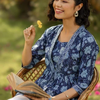blue printed cotton kurti